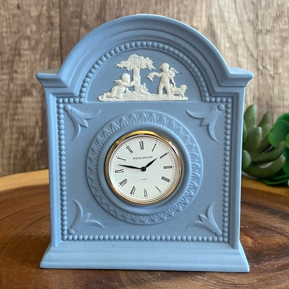Wedgwood Other - Wedgewood Pale Blue Jasperware Cherub Relief Desk Vanity Bookcase Clock